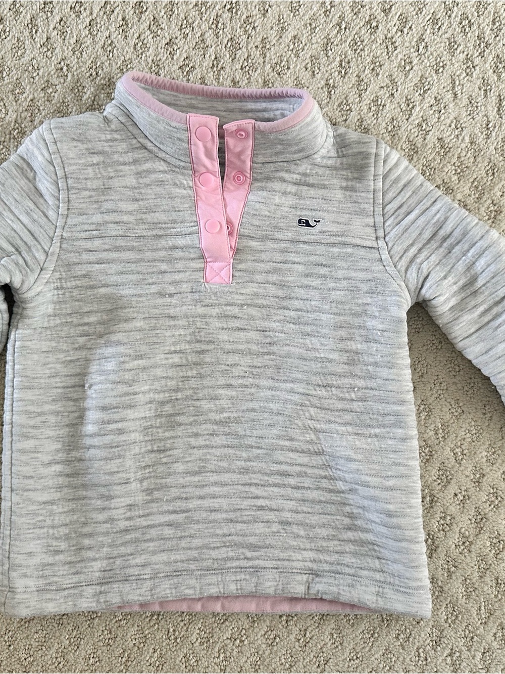 Vineyard Vines Girls Gray Space Dye Snap Pullover Sweatshirt Pink Trim XS